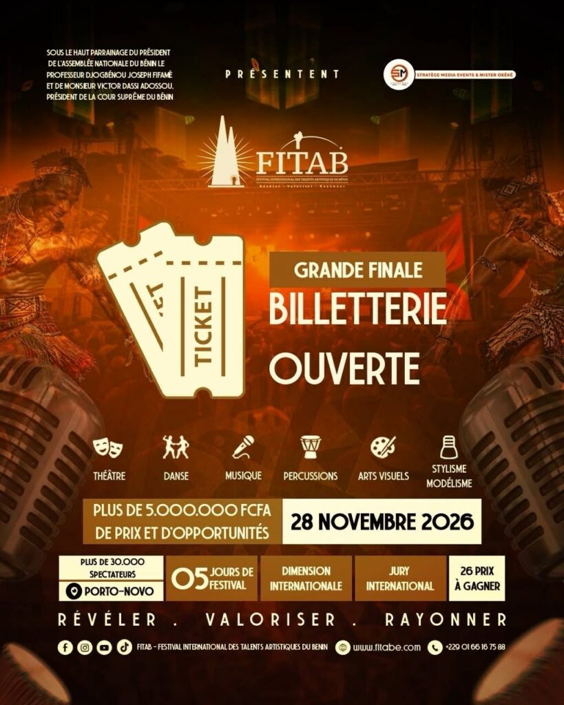 Affiche de la grande finale du FITAB, Festival International des Talents Artistiques du Bénin, 28 novembre 2026 à Porto-Novo