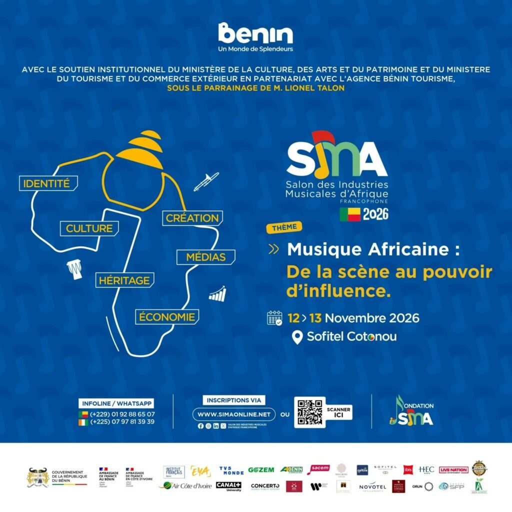 Affiche du SIMA 2026, Salon des Industries Musicales d'Afrique francophone, 12 et 13 novembre au Sofitel Cotonou